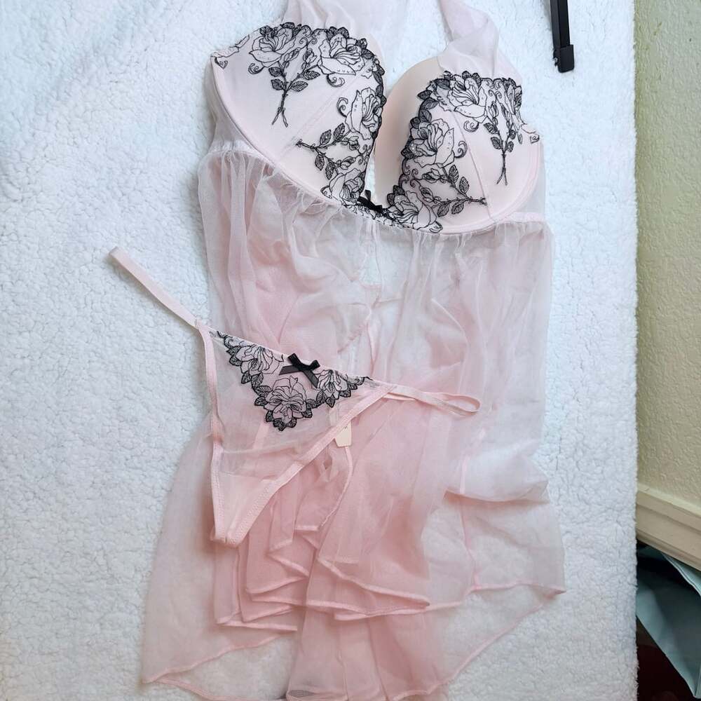 Victoria's Secret 2-Piece Babydoll Lingerie Set Size 36D Pink